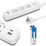 Pikendusjuhe 3 pistikupesaga, 2 Usb-c, 3m, l&uuml;liti, maandus