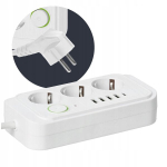 Pikenduskaabel 3 pistikupesaga, 4 Usb-a, 1 Usb-c, 3m, valge