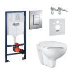WC komplekt Grohe Bau Ceramic Rimless 39586000: wc poti raam + wc pott + aeglaselt sulguv kaas + nupp