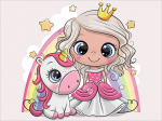 Teemantmosaiigi komplekt 30x40 cm. "Little Princess with a Unicorn"