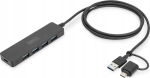 Digitus USB 3.0 keskjaam 4-port DA-70236, 4 x USB A 3.0, 5 Gbps, toiteadapter, 1,2 m kaabel, Must