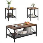 VEVOR 3-osaline elutoa lauakomplekt, industriaalne diivanilaud, 105 cm, 2 ruudukujulise abilauaga