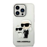 Karl Lagerfeldi &uuml;mbris iPhone 14 Pro 6.1 KLHCP14LHNKCTGT jaoks l&auml;bipaistev k&otilde;va&uuml;mbris Gliter Karl-Choupette jaoks