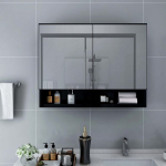 vidaXL LEDidega vannitoa peegelkapp, must, 80 x 15 x 60 cm, MDF
