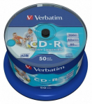 VERBATIM inkjet printable CD-R 80 min. / 700 MB 52x, 50 tk, kompaktplaadid