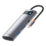 Baseus Metal Gleam seeria multifunktsionaalne USB HUB 7in1 Type C HDMI TF PD kaardilugeja hall