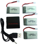 Aku Syma Drone x5C X5 3.7V 650mAh 25C t&auml;iustatud lipo + 4 in 1 laadija jaoks, 4 tk