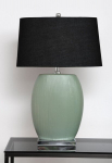 TABLE LAMP MIA H72CM CERAMIC MAT GREEN HAND MADE, CHROME WITH SHADE BLACK LINEN