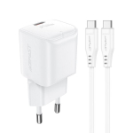 Acefast A73 Mini PD 20W GaN seinalaadija + USB-C kaabel - valge