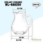 Wilmax kann, 2000 ml, Didelis stiklinis ąsotis LEMONIADE WATER SAGE 2L Wilmax