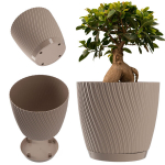 Lillepott koos alusega, 23cm, Plastik, Pruun