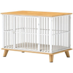 Koerakast lukustatava uksega, eemaldatava padjaga, hea ventilatsiooniga, terasest, 86x60x70 cm, Valge+Hall, Balta+ ąžuolas