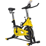 Jalgrattatreener k&otilde;rguse reguleeritav kodune treeningratas Fitness-jalgratas rulltreener rihmaajamiga LCD-ekraan teras ABS kollane+must+hall 45,5 x 100 x 101-113 cm
