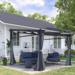Outsunny Pergola 2,97 x 2,95 m Vetth&uuml;lgav paviljon p&auml;ikesekatusega ja k&uuml;lgmiste sektsioonidega, terrassikatusega, aiam&ouml;&ouml;bel, pol&uuml;ester tumehall