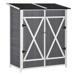 Aiam&ouml;&ouml;blikapp t&ouml;&ouml;riistakuur 2 uksega t&ouml;&ouml;riistakapp asfaldist katusega aiapagasikapp antidumping disainiga maapinnaga naeltega kuusepuit hall+valge 139 x 75 x 160 cm