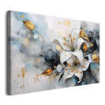 Seinamaal Valged lilled Kuldsed lehed 60x90cm