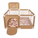 Selonis Square Play Pen Filed With 400 Balls Basketball, Beige:Pastel Beige/ Loheroosa/ Valge