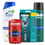 Mix komplekt: H&s &scaron;ampoon + Gillette Mach3 raseerija + geel + Old Spice deodorant