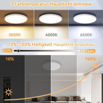 Jesled led-laevalgusti, 24 w 2400 lm &uuml;mmargune lamp elutuppa, dimmerdatav koos kaugjuhtimispuldiga, 3000 k - 6500 k, ip54 veekindlad laevalgustid magamistuppa, lastetuppa, elutuppa, l&auml;bim&otilde;&otilde;t 30 cm