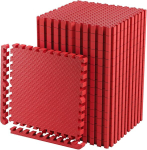 Kaitsemattide komplekt eriti paks - 2 cm - Premium treeningseadmete alusmatt 4 t&uuml;kki eriti suur (60 x 60 cm - iga plaat) (1,48 m&sup2; - kokku) - punane - p&otilde;randakaitsematid &uuml;hendatavad siseruumides