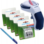 5 x Dymo Embossing Folder isekleepuv teip (s0847730) 9mm x 3m valge mustal 3tk + Dymo S0717930 Omega Home reljeefsete etikettide valmistaja sinine + Papermate pastapliiats kingitus