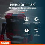 Nebo Omni 2k luumenit t&ouml;&ouml;valgusti k&auml;sit&ouml;&ouml;listele - p&otilde;rutus- ja veekindel - kahepoolse Cob v&auml;ljundiga - kaasaskantav Usb-c laetav taskulamp reguleeritava magnetk&auml;epidemega