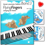 Acanthus Music Flying Fingers Band 3 - Piano School Intermediate, Daniel Hellbach, 2 Cd-ga ja v&auml;rvilise s&uuml;damekujulise noodiklambriga