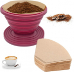 Kokkupandav kohvifilter silikoonist kohvitilkaja kaasaskantav kohvitilkaja reisitarvikud 40 koonuse paberfiltriga kokkupandav kohvitilkaja kaasaskantav koju, k&auml;mpingusse, kontorisse, kohvikusse, reisile