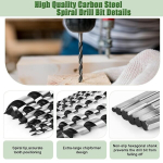 Puidust puuriterade komplekt Long Professional 6 tk, s&uuml;sinikterasest spiraalpuur Ultra Long Drill, 6/9/12/19/19/22 mm kuuskantvarras, sobib pehmele ja k&otilde;vale puidule, kipsplaadile, plastikule