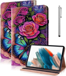 Tuolisg &uuml;mbris Samsung Galaxy Tab A8 2022/2021 10.5 tolli Sm-x200 / X205 / X207 jaoks koos pliiatsiga, pu nahast rahakoti t&uuml;&uuml;pi tahvelarvuti kaitse&uuml;mbris automaatse une/&auml;rkveloleku funktsiooniga Glaxy Tab A8 jaoks, v&auml;rviline liblikas