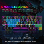 Magic-refiner uk paigutusega 60% mehaaniline m&auml;nguriklaviatuur, brown switch, mini 62 klahvi, usb c, rgb taustvalgustuse efektid, vikerkaare led valgus, &uuml;hildub arvuti calculator win/mac black
