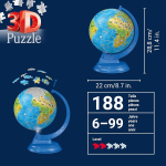 Ravensburger 3d pusle 11274 laste gloobus valgusega saksa keeles, 180 t&uuml;kki, valgustatud gloobus, mis on valmistatud kolmem&otilde;&otilde;tmelistest puslet&uuml;kkidest, lastele alates 6. eluaastast