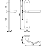 Hoppe T&ocirc;ky&ocirc; k&auml;epidemekomplekt plaadil Pz 88, ukse paksus 37-42, Vk 8/8.5 anodeeritud h&otilde;be