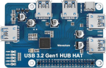 Waveshare usb 3.2 gen1 hub hat raspberry pi 4 jaoks 4x usb 3.2 gen1 portidega kuni 5 gbps andmeedastuskiirus, toetab driver-free plug and play usb v&otilde;imaluste laiendusplaati