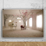Yongfoto 2.5 x 1.8 m fototaust sisevalge klaver roosad lilled puud valge kardin Euroopa arheoloogia fotograafia taust fotosessioon portreefotod peo laste fotostuudio rekvisiidid