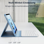 Kvtvou Klaviatuurikohver Ipad 11th/10th Generation (2025/2022) jaoks, Bluetooth &uuml;henduvus, eemaldatav juhtmevaba klaviatuur, Rgb 7 v&auml;rvi valgustus, Qwertz paigutus, sisseehitatud pliiatsi hoidik, helesinine