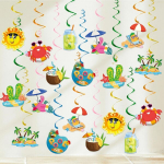 Dazzjoy Hawaii dekoratiivne vanik, 9 tk Hawaii peo rippuv keerisdekoratsioon, kookospalmi puu streamerite dekoratsioon, ananassi dekoratsioon, laeriidepuu, spiraal, suvise basseinipeo dekoratsioon