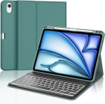 Klaviatuur ipad air 11 2025 m3/2024 m2 jaoks, 7 v&auml;rvi valgustus, kaitse&uuml;mbris pliiatsi hoidjaga, &uuml;mbris bluetooth magnetilise qwertz klaviatuuriga ipad air 7./6. p&otilde;lvkonna 11-tollise m3/m2 jaoks, tumeroheline