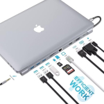 Tymyp Usb C jaotur, 10-in-1 dokkimisjaam, 4k@30hz Usb C Hdmi, Vga, 3 Usb 3.0 toetab 5gbps, Sd/tf lugeja, Rj45 Ethernet, Mic/audio, Type C s&uuml;learvuti laadimishoidik 100w