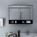 LEDidega vannitoa peegelkapp, must, 80 x 15 x 60 cm, MDF CFE8689437
