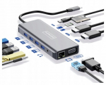 Adapter 12-in-1 USB-C 2x HDMI VGA 3.0 gigabit Ethernet RJ-45 mini SD LAN pesa Zenwire BYL-2006