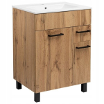 Vannitoakapp valamu ja jalaga 60 cm &ndash; Wotan tamm, mustad jalad ja k&auml;epidemed