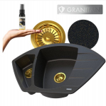 Graniidist valamu kaks kaussi sifoon komplekt Granitan Compact must kuldsed t&uuml;kid