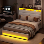 Voodi LED-valguse ja USB-pordiga, valge, PU, ​​​​​​140 &times; 200 cm
