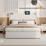 Voodi 140*200cm, USB-pordiga, linane, beež
