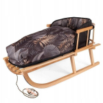 Puidust kelgud magamiskoti ja seljatoega