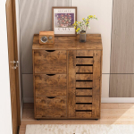 Elutoa kummut, tumepruun, ruumikas puidust kapp, riiulid, 3 sahtlit