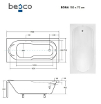 Vann Besco Bona, 150 x 70 cm, soonikkoes valge viimistlusega