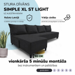 Suur nurgadiivan ilma k&auml;etugedeta Simple XL St Light Grafiit