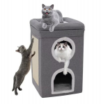 Kassivood siseruumides kasutatavatele kassidele, kokkupandav kassimaja, kassi koobas 2-kihiline kuubik, suur ruum, kassivoodi kraapimislaud ja m&auml;ngupall, 39 x 39 x 66 cm